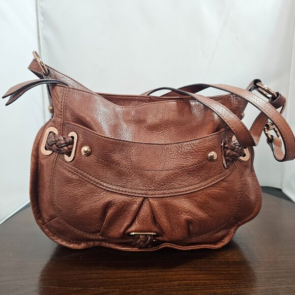 B Makowski Pebbled Soft Leather Crossbody / Shoulder Bag Brown - Picture 1 of 4